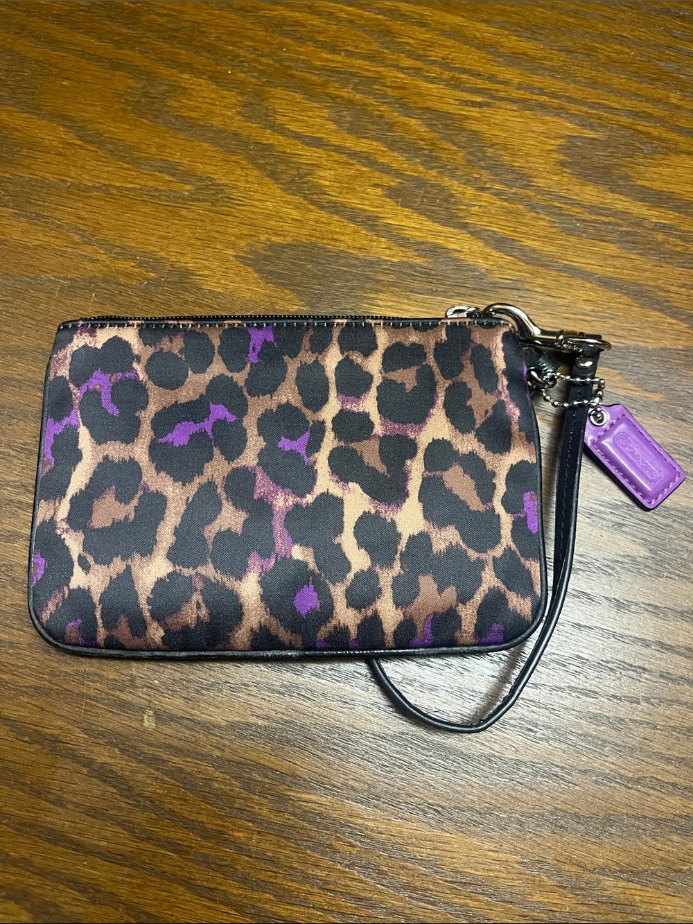 Coach Purple, Black and Brown Leopard Print Wristlet - Picture 9 of 14